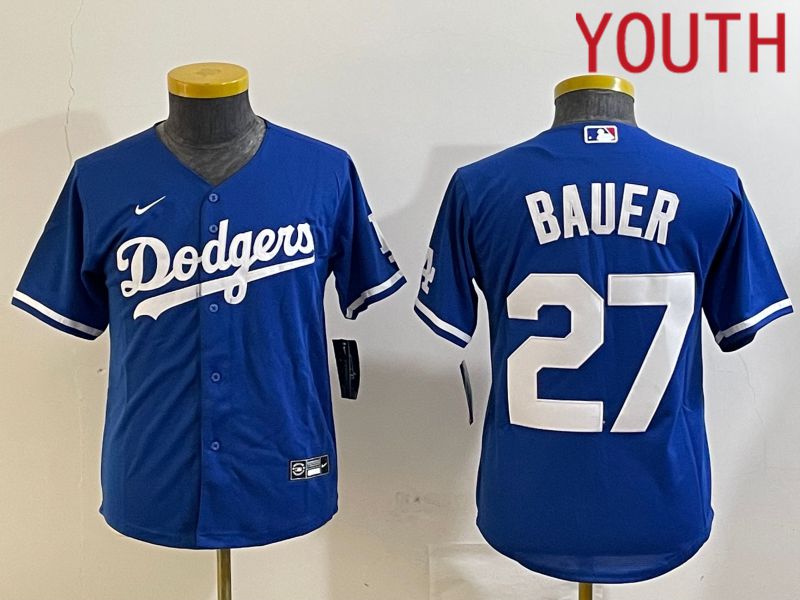 Youth Los Angeles Dodgers #27 Bauer Blue Game 2024 Nike MLB Jersey style 1